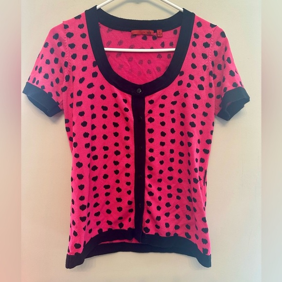 Red Brand Pink and Black Polka Dot Button Down Cardigan Small - Picture 1 of 5